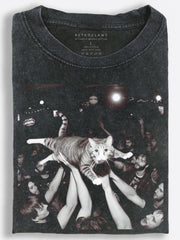 Underground Punk Cat Crowd-Surfing Through a Wild Concert Vintage Washed T-Shirt