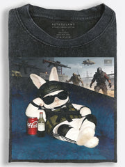 Tactical Gamer Rabbit Relaxing with Soda After a Battlefield Mission Vintage Washed T-Shirt