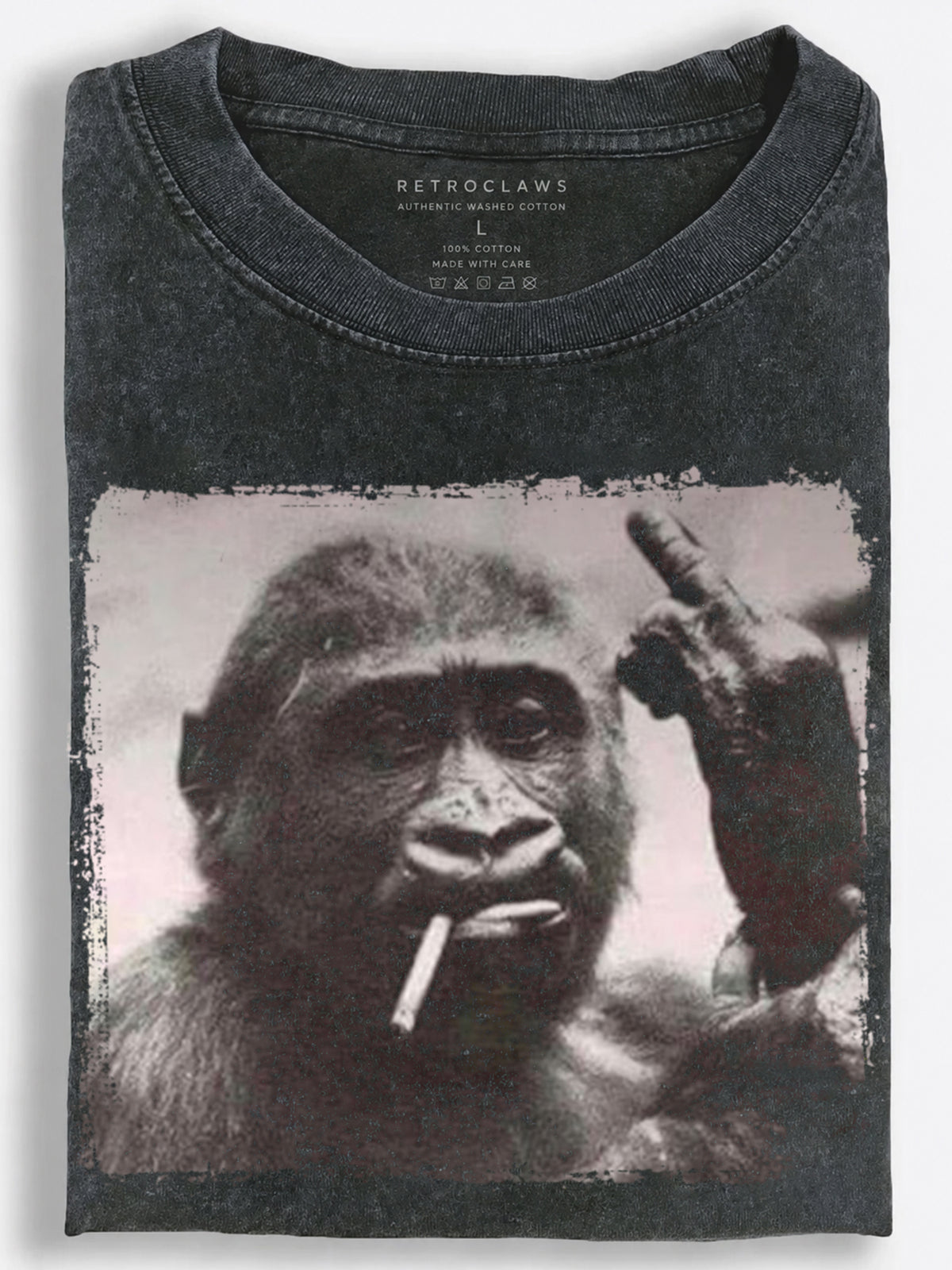 Rebellious Grunge Gorilla Smoking and Flipping the Middle Finger Vintage Washed T-Shirt
