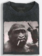 Rebellious Grunge Gorilla Smoking and Flipping the Middle Finger Vintage Washed T-Shirt