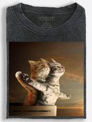 Romantic Cinematic Cats Recreating the Iconic Titanic Sunset Scene Vintage Washed T-Shirt