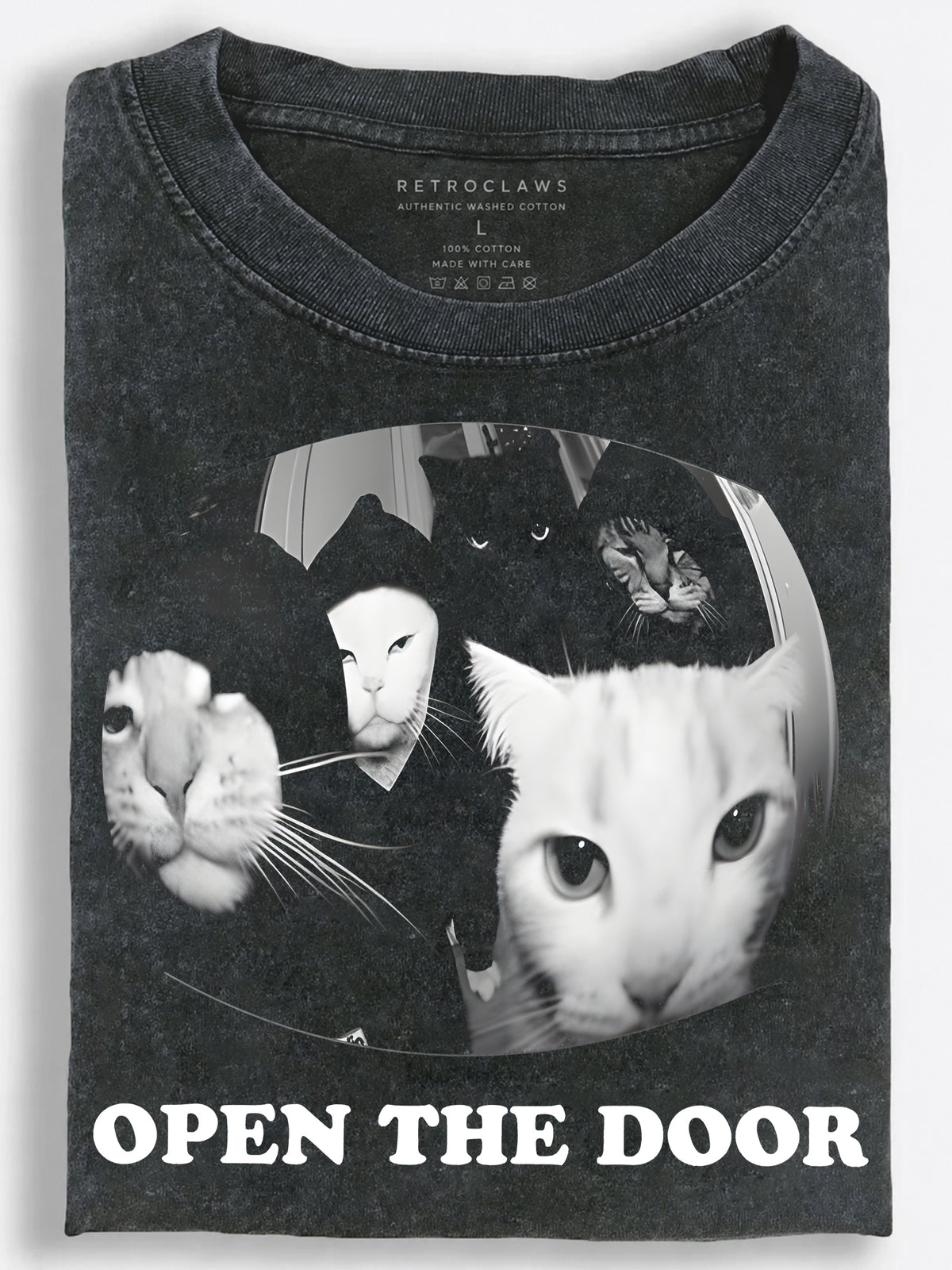 Funny Black-and-White Cats Crowd the Door Demanding to Be Let In Vintage Washed T-Shirt
