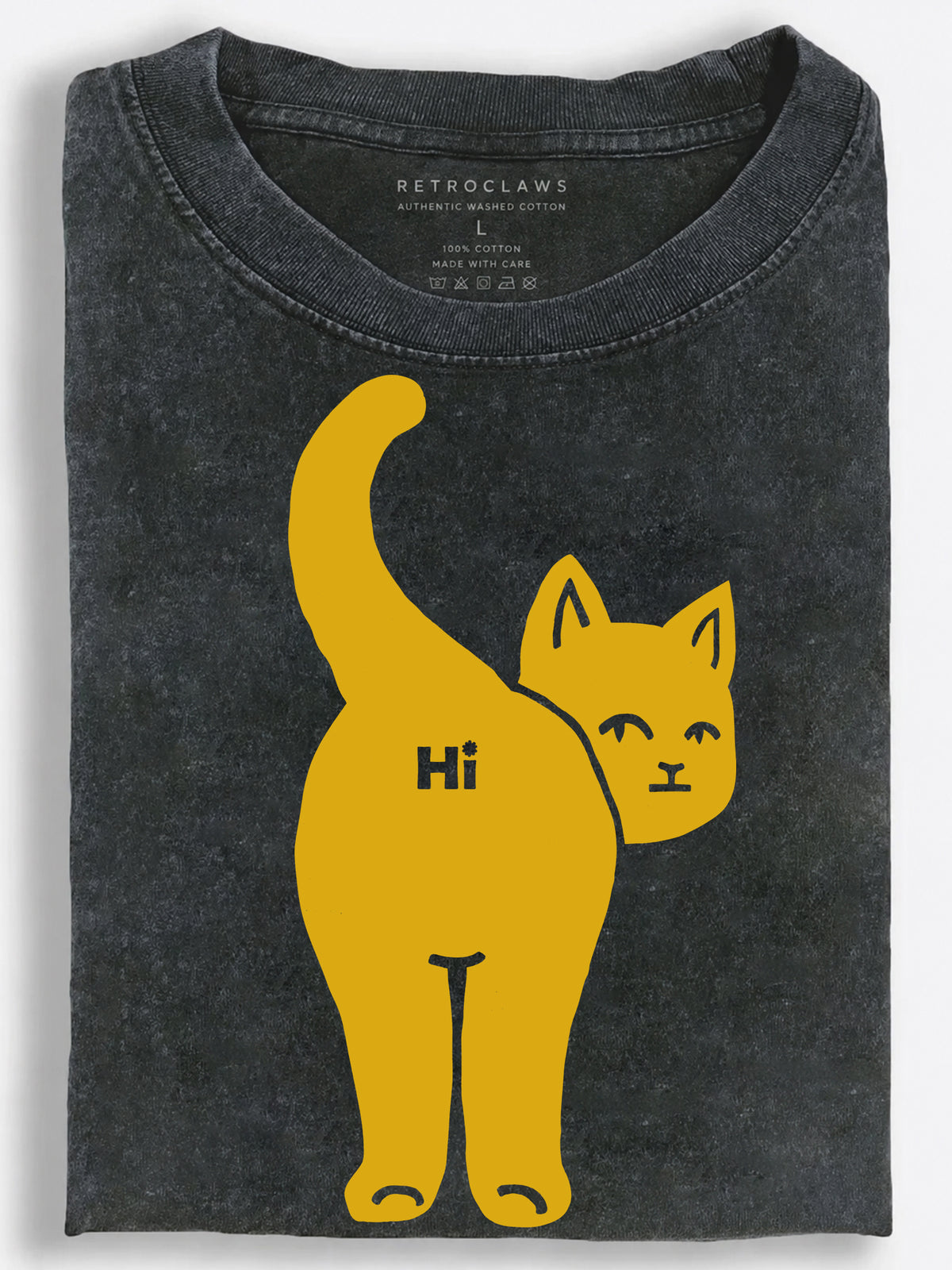 Cheeky Minimalist Cat Saying Hi with Its Tail Held High Vintage Washed T-Shirt