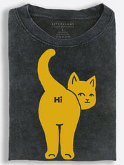 Cheeky Minimalist Cat Saying Hi with Its Tail Held High Vintage Washed T-Shirt