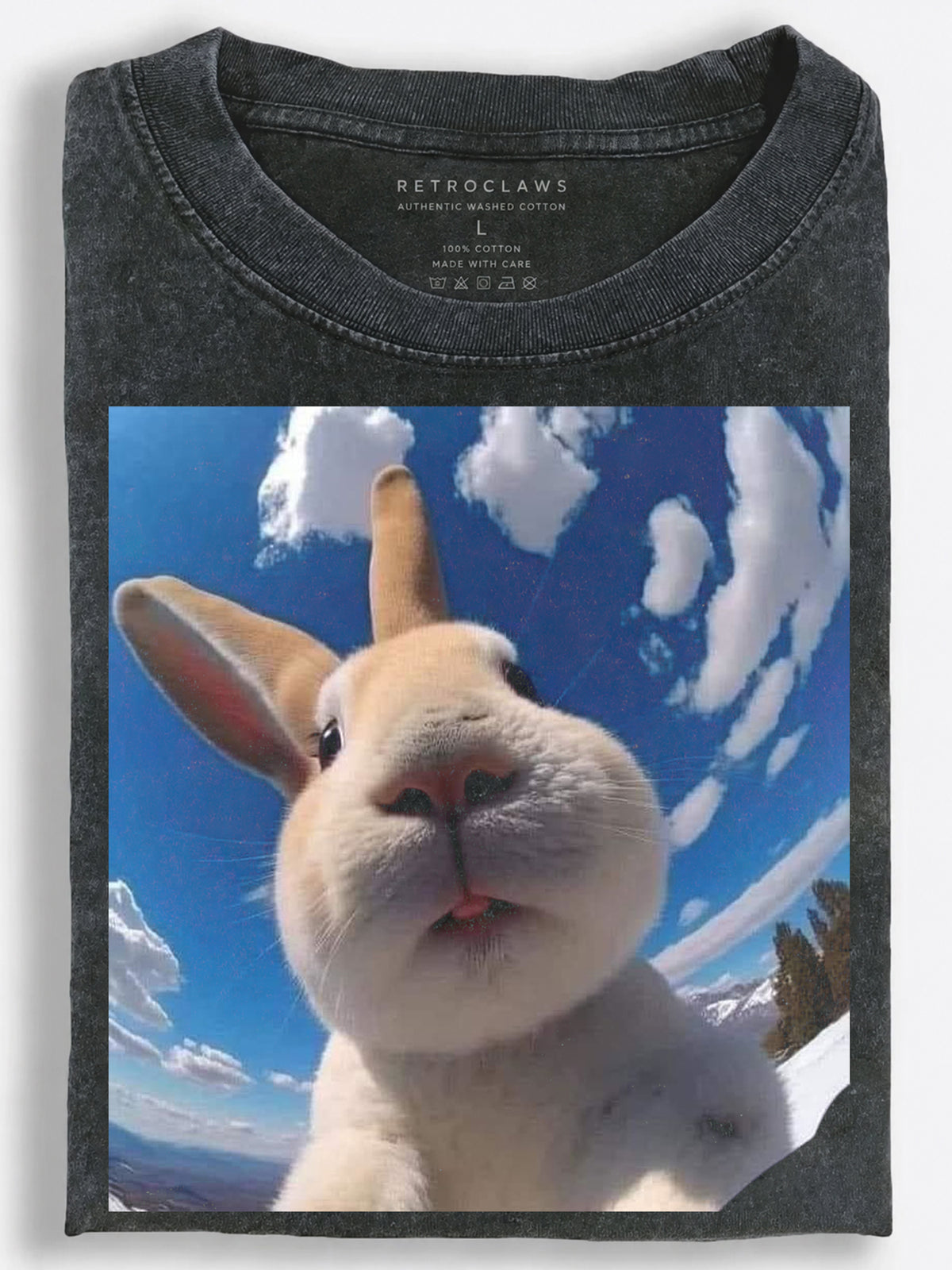 Playful Wide-Angle Rabbit Taking a Selfie in the Snowy Mountains Vintage Washed T-Shirt