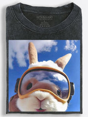 Playful Retro Adventure Rabbit Taking a Ski-Slope Selfie in Mirrored Goggles Vintage Washed T-Shirt
