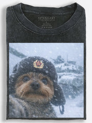 Cinematic Soviet-Era Military Dog Enduring a Frozen Battlefield Vintage Washed T-Shirt
