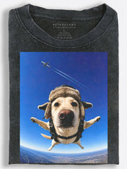 Fearless Retro Slavic Dog??£¤s High-Altitude Skydiving Adventure Vintage Washed T-Shirt
