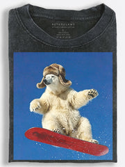 Retro Slavic Polar Bear Catching Air on a Snowboard Vintage Washed T-Shirt