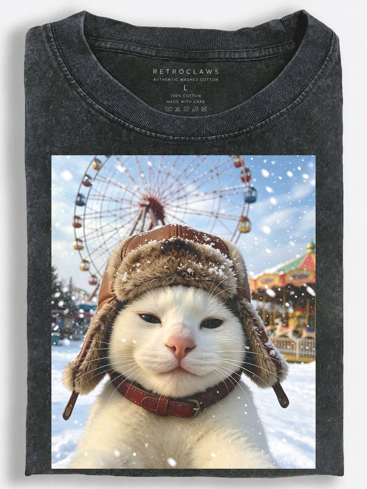 Unimpressed Retro Slavic Cat??£¤s Snowy Ferris Wheel Day Vintage Washed T-Shirt