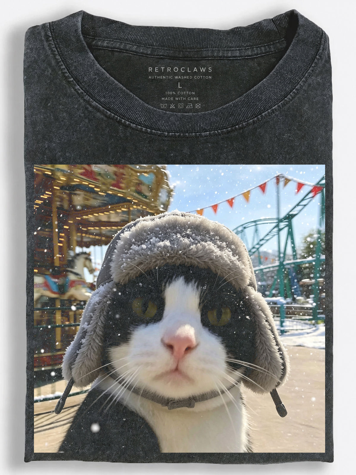Deadpan Slavic Tuxedo Cat??£¤s Snowy Theme Park Selfie Vintage Washed T-Shirt
