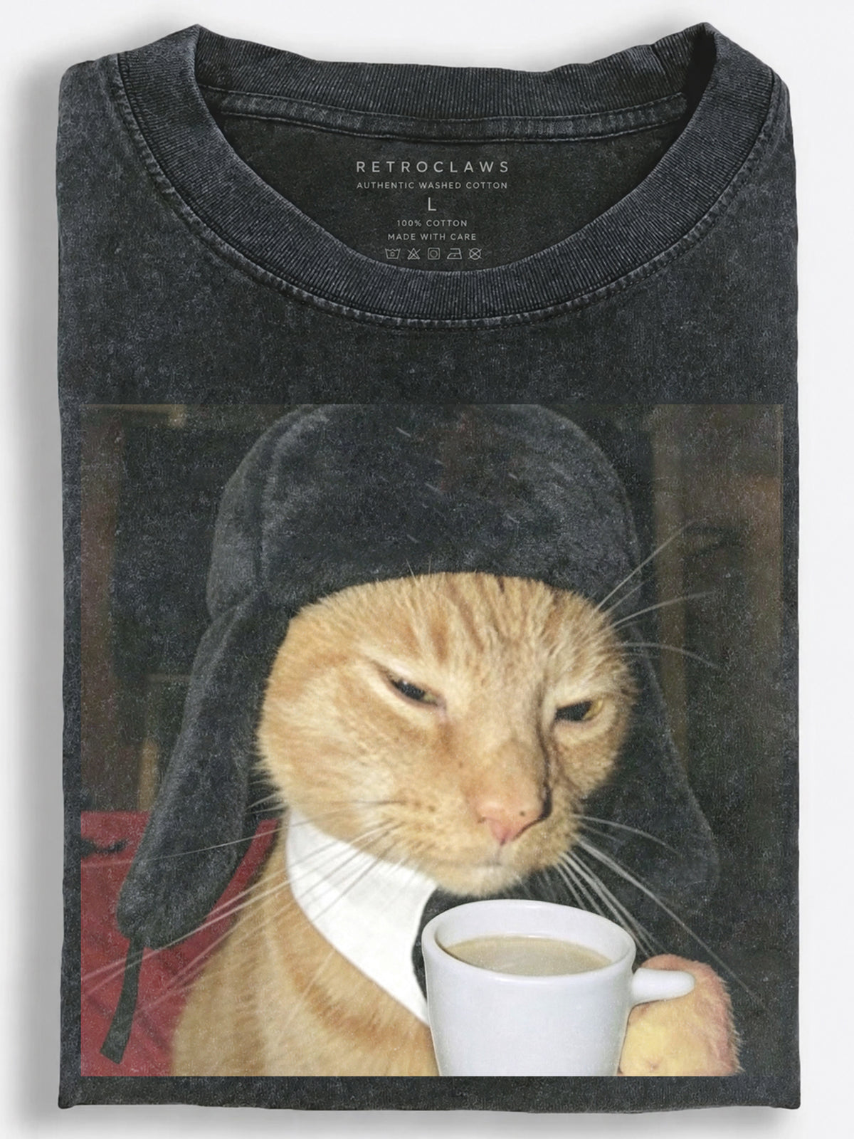 Vintage Slavic Orange Cat Judging You Over Coffee Vintage Washed T-Shirt