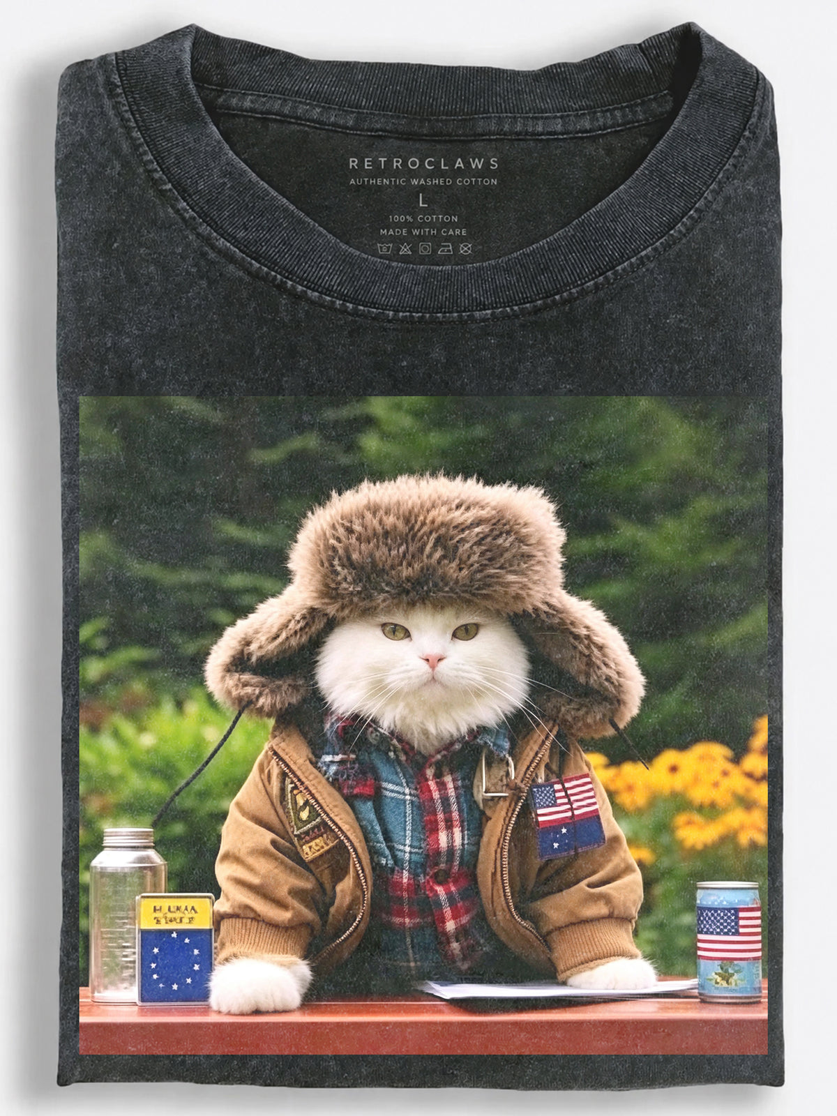 Retro Slavic-American Cat at the Roadside Stand Vintage Washed T-Shirt