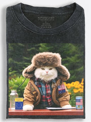 Retro Slavic-American Cat at the Roadside Stand Vintage Washed T-Shirt