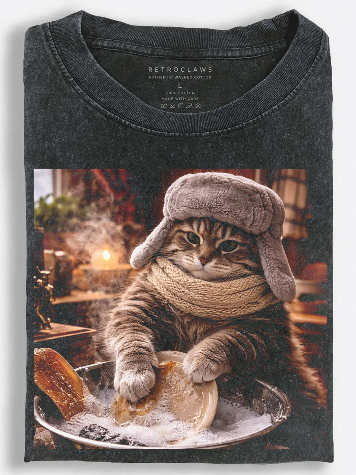 Vintage Slavic Cat??£¤s Reluctant Dishwashing Duty Vintage Washed T-Shirt