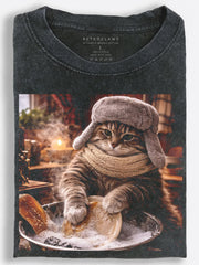Vintage Slavic Cat??£¤s Reluctant Dishwashing Duty Vintage Washed T-Shirt