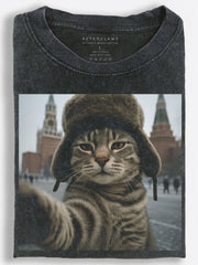 Deadpan Slavic Cat??£¤s Red Square Selfie Vintage Washed T-Shirt