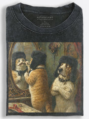 Vintage Slavic Mustache Cat and His Suspicious Dog Vintage Washed T-Shirt