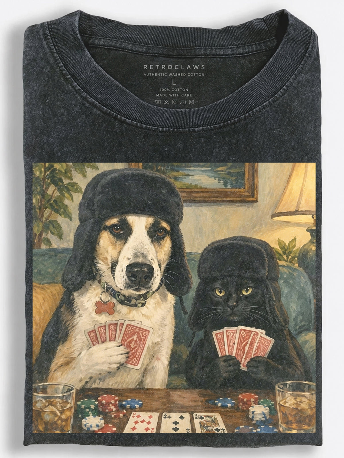 Vintage Slavic Cat & Dog Poker Night Vintage Washed T-Shirt
