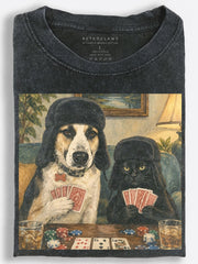 Vintage Slavic Cat & Dog Poker Night Vintage Washed T-Shirt