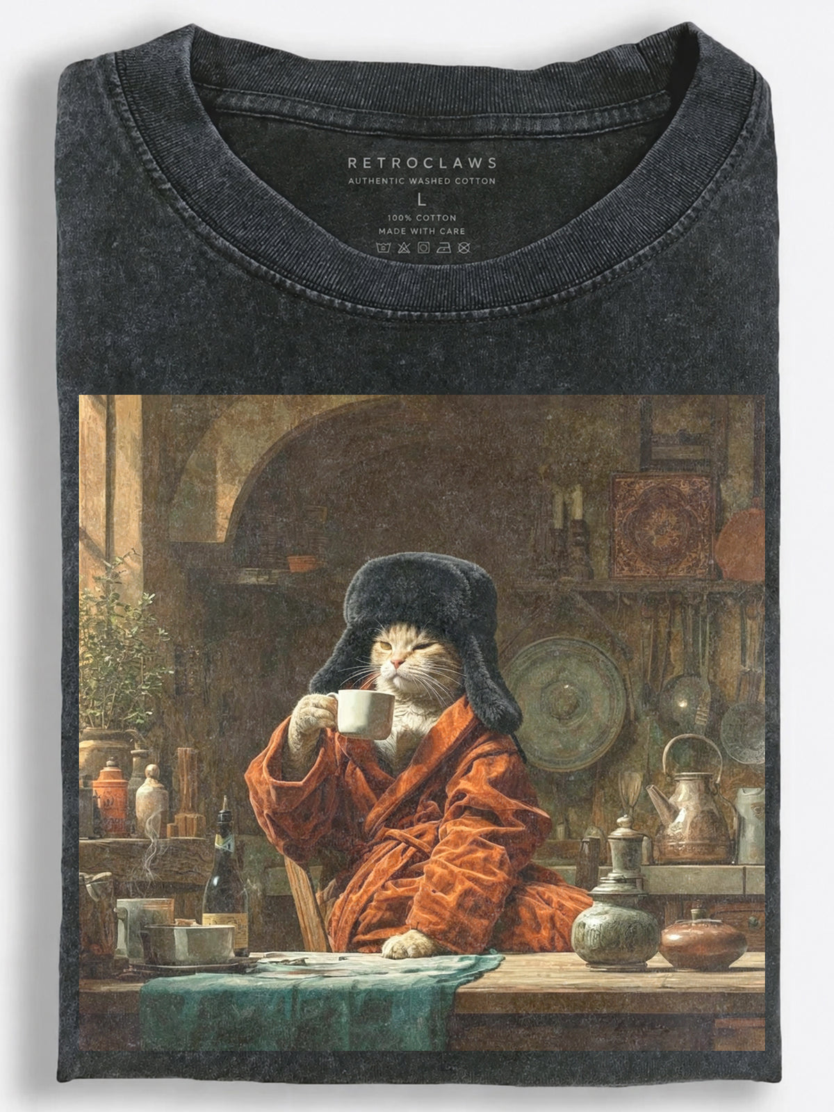 Vintage Slavic Tea-Time Cat Vintage Washed T-Shirt