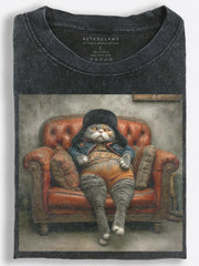 Vintage Slavic Lounge Cat Vintage Washed T-Shirt
