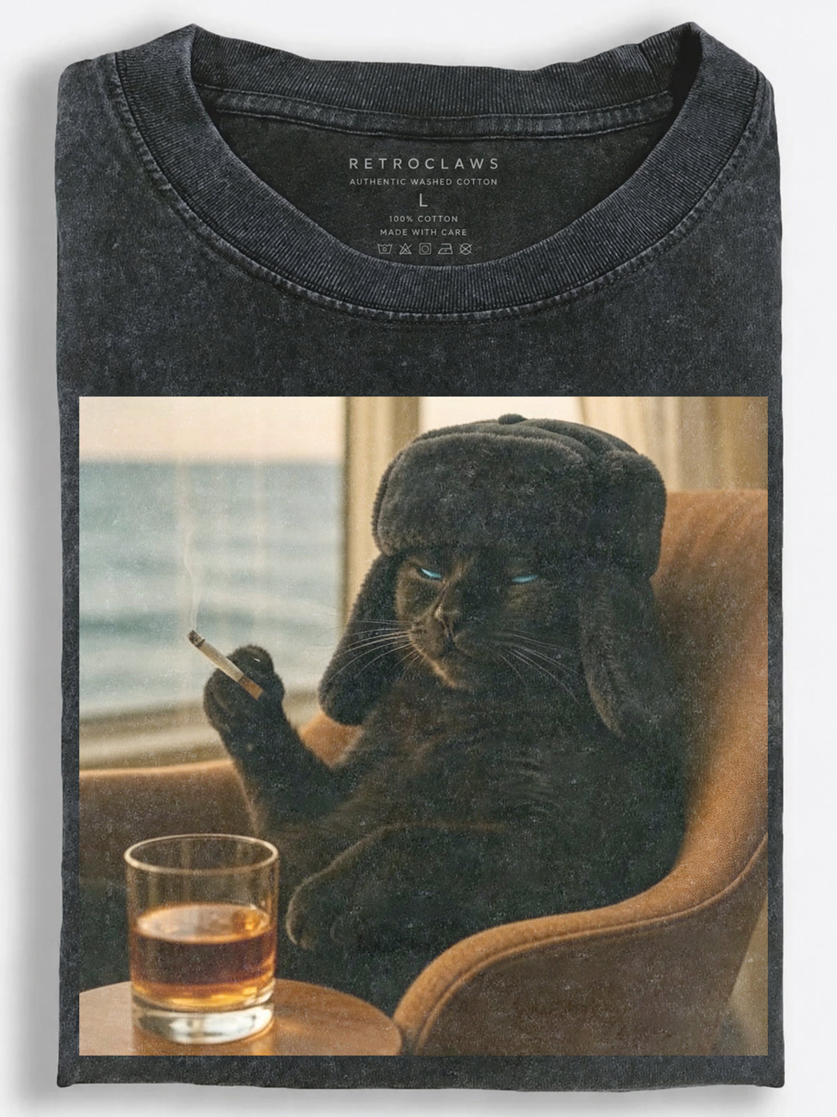 Whiskey & Smoke Cat Vintage Washed T-Shirt