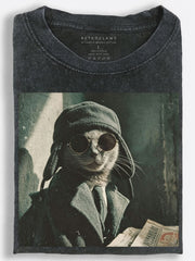 Secret Agent Cat Vintage Washed T-Shirt