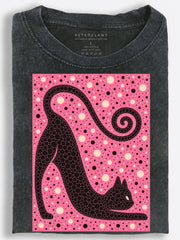 Stretching Black Cat Vintage Washed T-Shirt