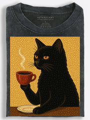 Black Cat Coffee Break Vintage Washed T-Shirt