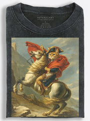 Napoleon Cat Crossing the Alps Classical Art Parody Vintage Washed T-Shirt