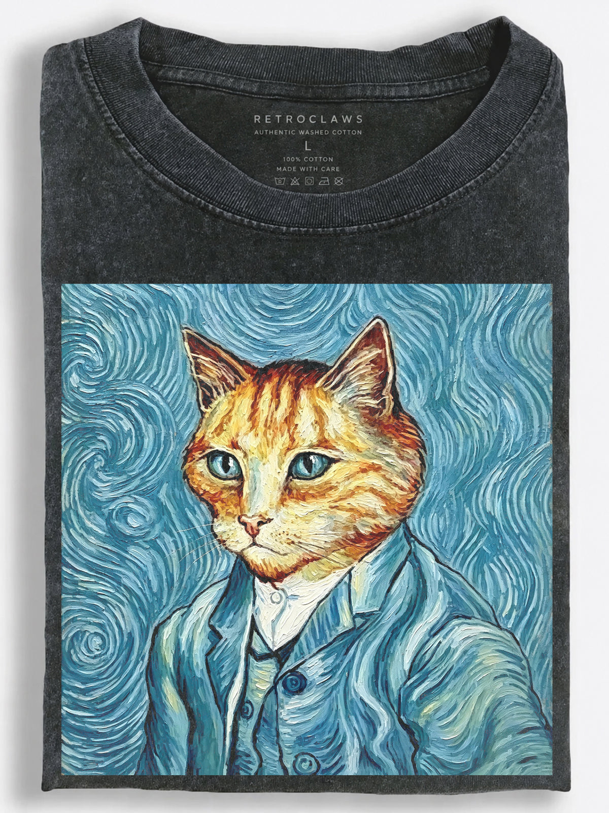 Van Gogh Cat Self-Portrait Post-Impressionist Art Vintage Washed T-Shirt