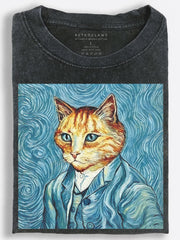 Van Gogh Cat Self-Portrait Post-Impressionist Art Vintage Washed T-Shirt
