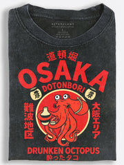 Drunken Octopus in Osaka Dotonbori Japanese Retro Vintage Washed T-Shirt