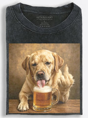 Funny Labrador Drinking Beer Vintage Washed T-Shirt