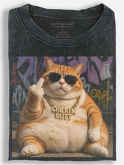Gangster Orange Cat Chicken Butt Vintage Washed T-Shirt