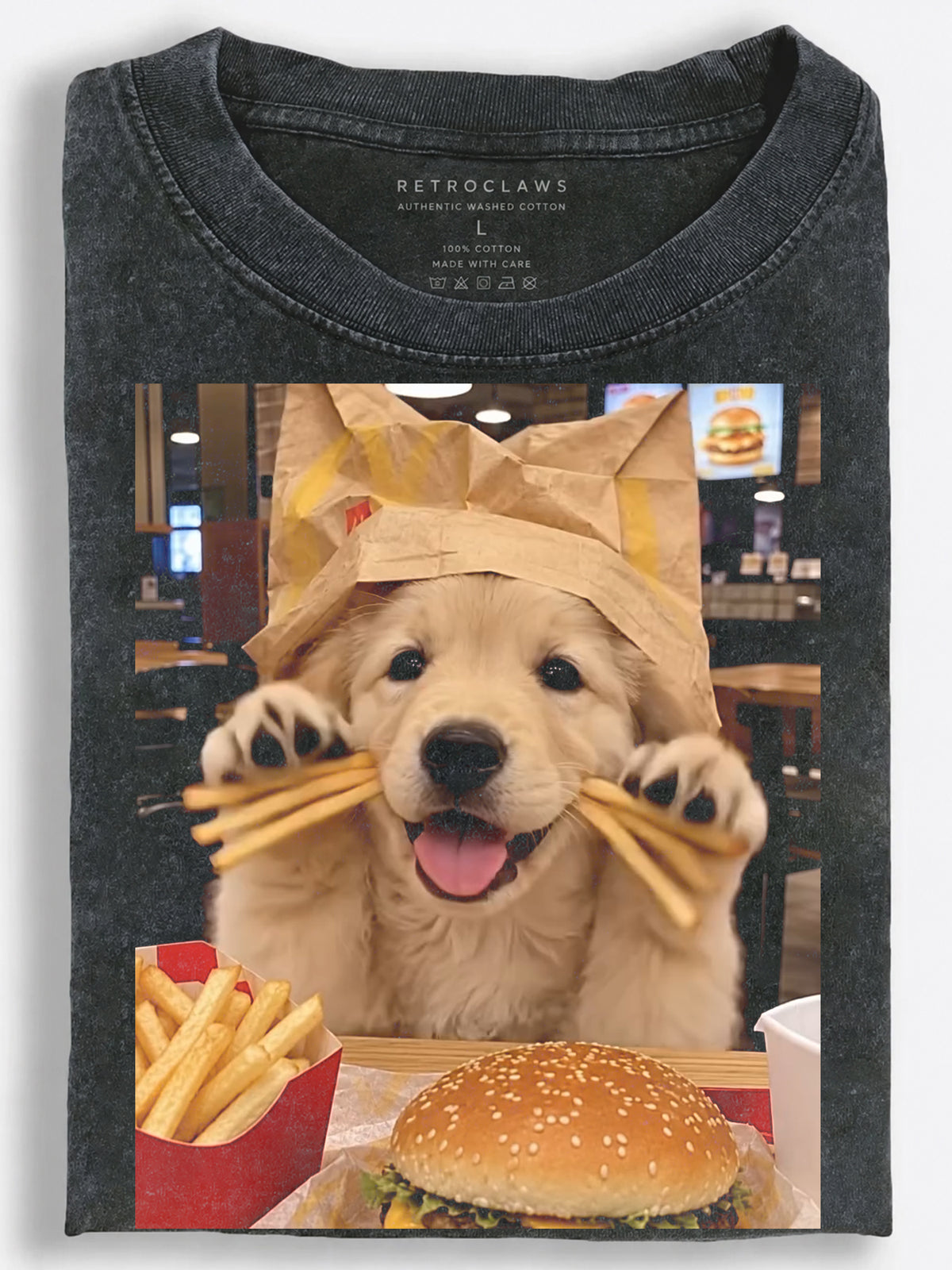 Golden Retriever Fast Food Adventure Vintage Washed T-Shirt