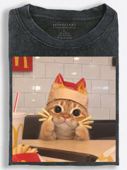 Cute Cat Holding French Fries Vintage Washed T-Shirt（副本）