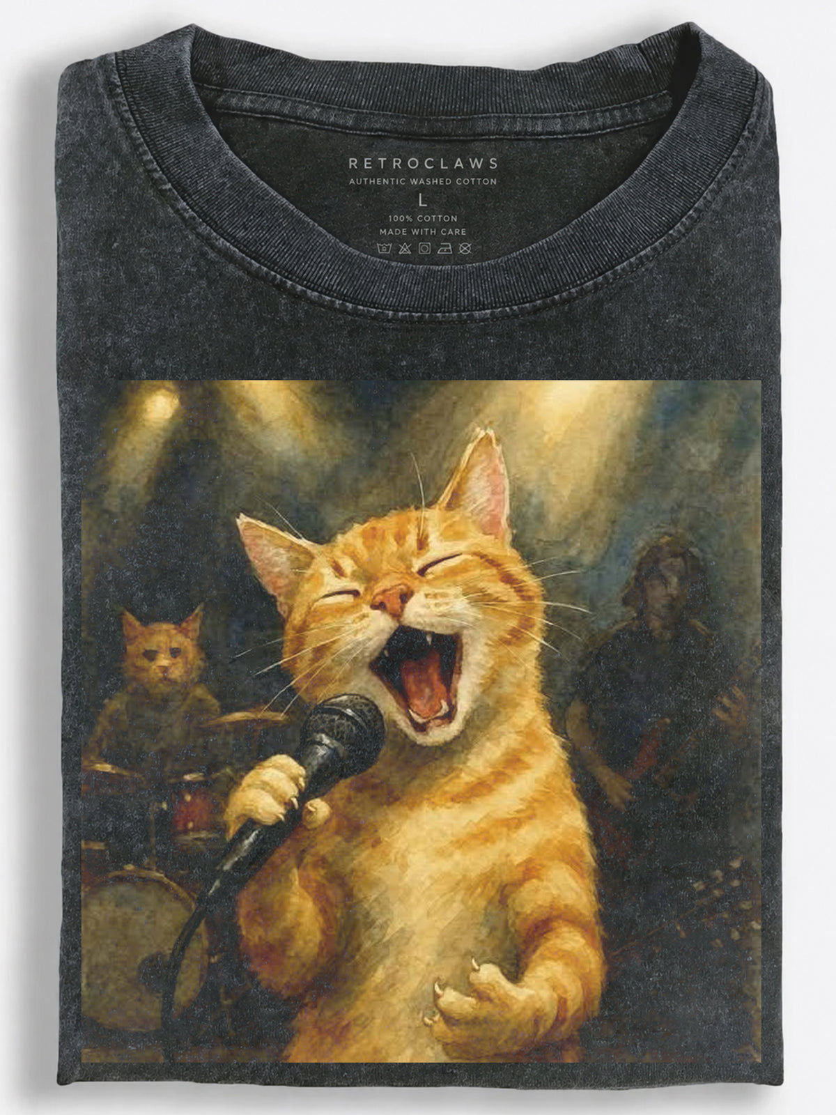 Cool Cat Playing Saxophone Vintage Jazz Club Washed T-Shirt