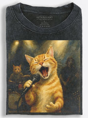 Cool Cat Playing Saxophone Vintage Jazz Club Washed T-Shirt