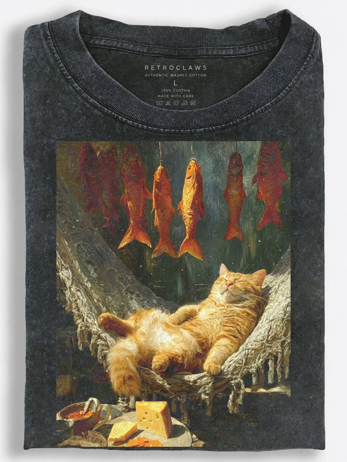 Lazy Cat Lounging on an Antique Sofa Whimsical Art Vintage Washed T-Shirt