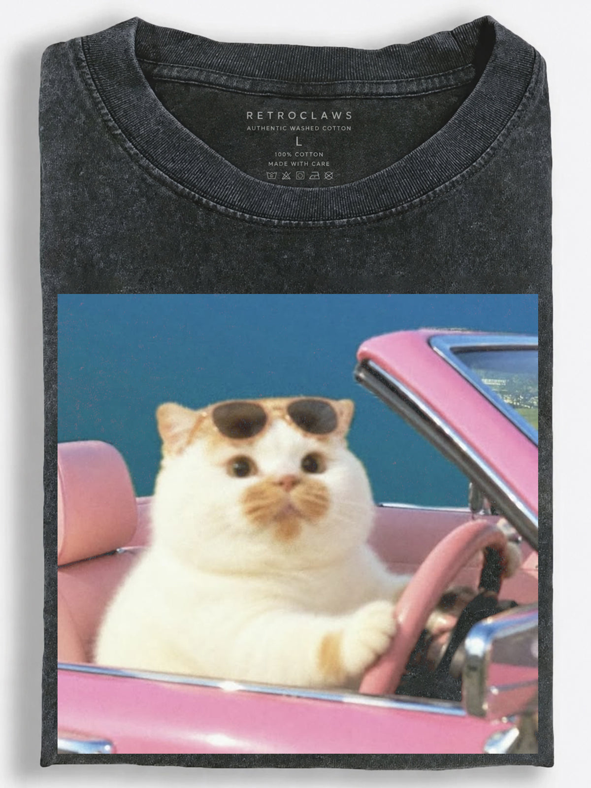 Armed Black Cat Riding with Grandma Surreal Photo Collage Vintage Washed T-Shirt