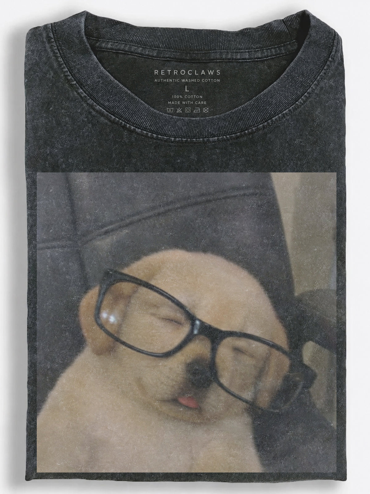 Sleepy Puppy Wearing Oversized Glasses Funny Meme Vintage Washed T-Shirt