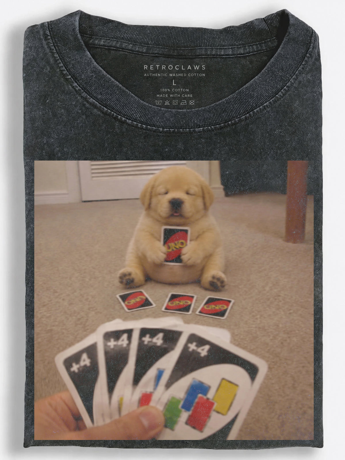 Sleepy Golden Retriever Puppy Playing a Card Game Funny Meme Vintage Washed T-Shirt