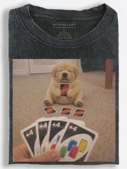 Sleepy Golden Retriever Puppy Playing a Card Game Funny Meme Vintage Washed T-Shirt