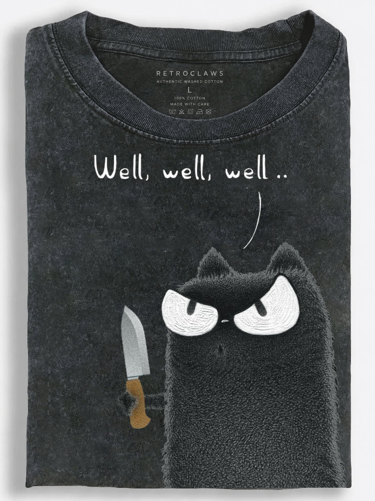 Well Well Well Mischievous Knife Cat Vintage Washed T-Shirt