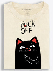 Fuck Off Rude Black Cat Middle Finger Vintage Washed T‑Shirt