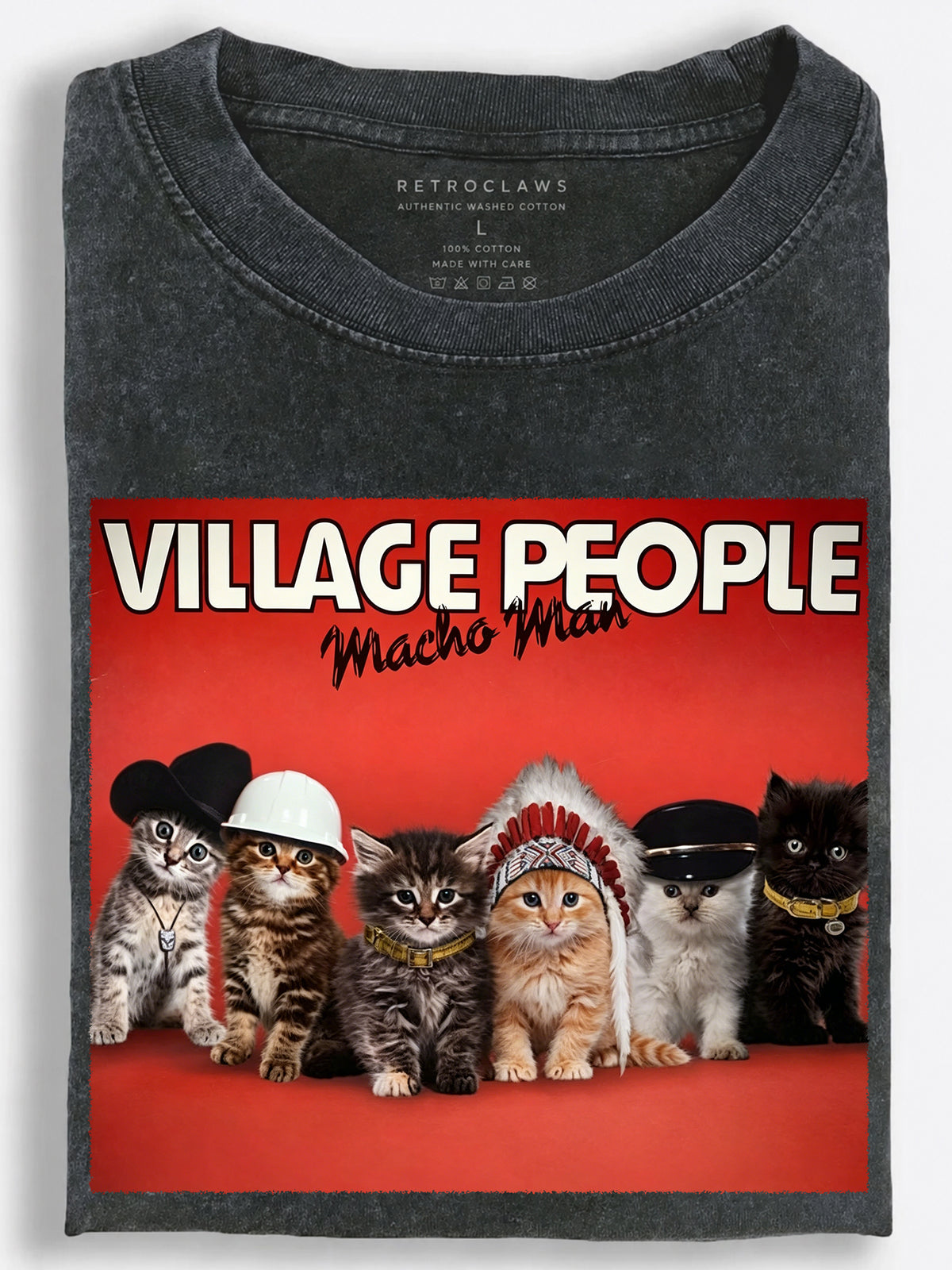 Village People Costume Kittens Retro Band Vintage Washed T‑Shirt