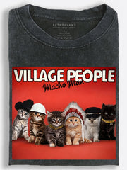 Village People Costume Kittens Retro Band Vintage Washed T‑Shirt
