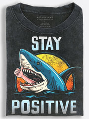 Stay Positive Funny Shark Thumbs-Up Vintage Washed T‑Shirt